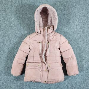 Vintage‎ Y2K DKNY Hooded Fleece Lined Puffer Jacket Pink Youth (5/6) Cute Winter